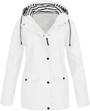 Womens Rain Coat Waterproof Active Outdoor Rain Jacket Lightweight Zip Up Summer Fall Raincoat Windbreaker With Hood