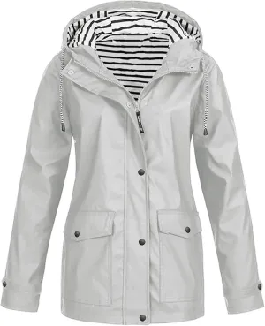 Womens Rain Coat Waterproof Active Outdoor Rain Jacket Lightweight Zip Up Summer Fall Raincoat Windbreaker With Hood