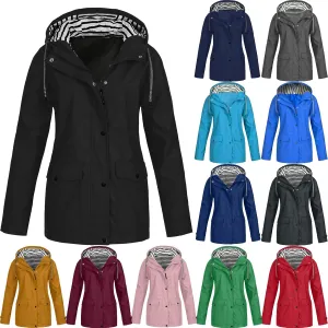 Womens Rain Coat Waterproof Active Outdoor Rain Jacket Lightweight Zip Up Summer Fall Raincoat Windbreaker With Hood