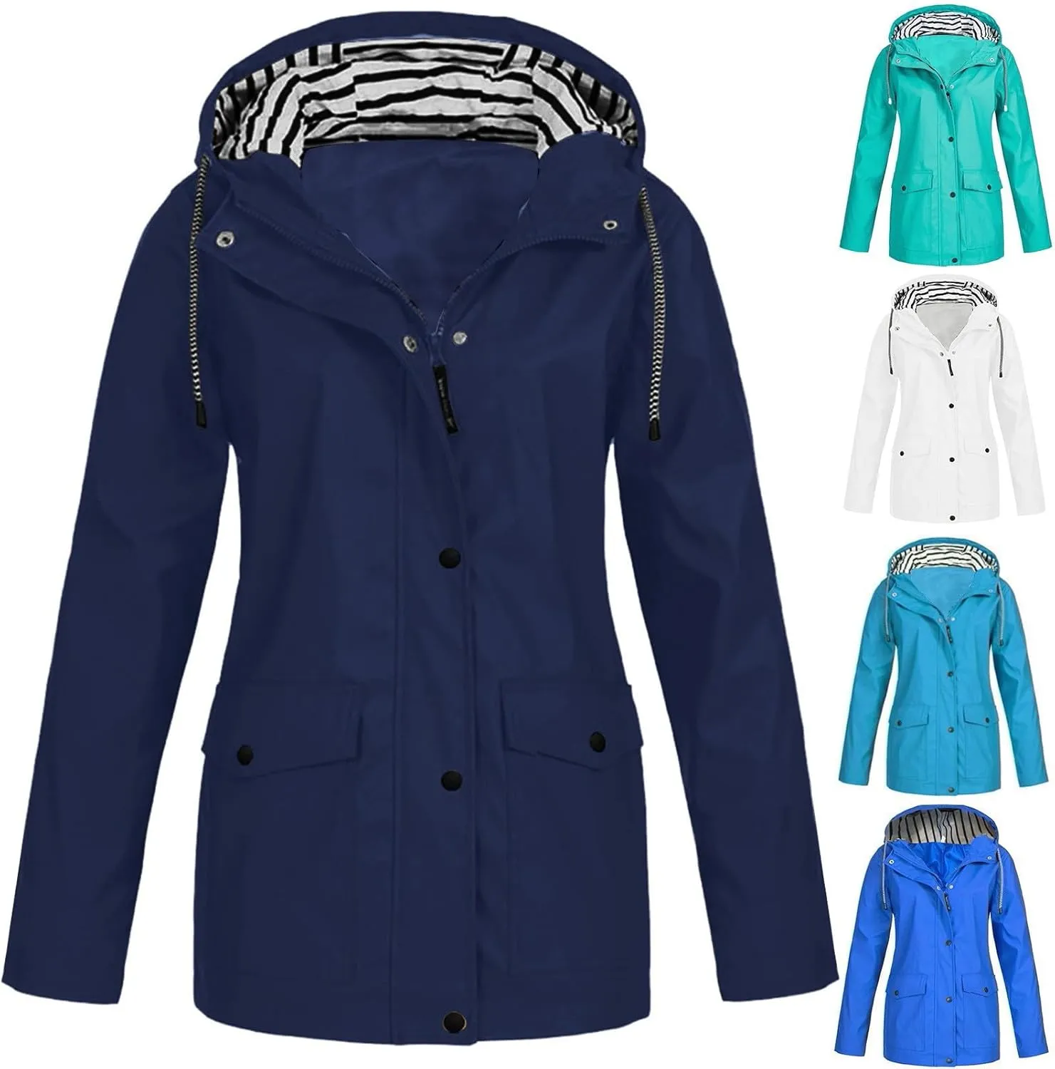 Womens Rain Coat Waterproof Active Outdoor Rain Jacket Lightweight Zip Up Summer Fall Raincoat Windbreaker With Hood
