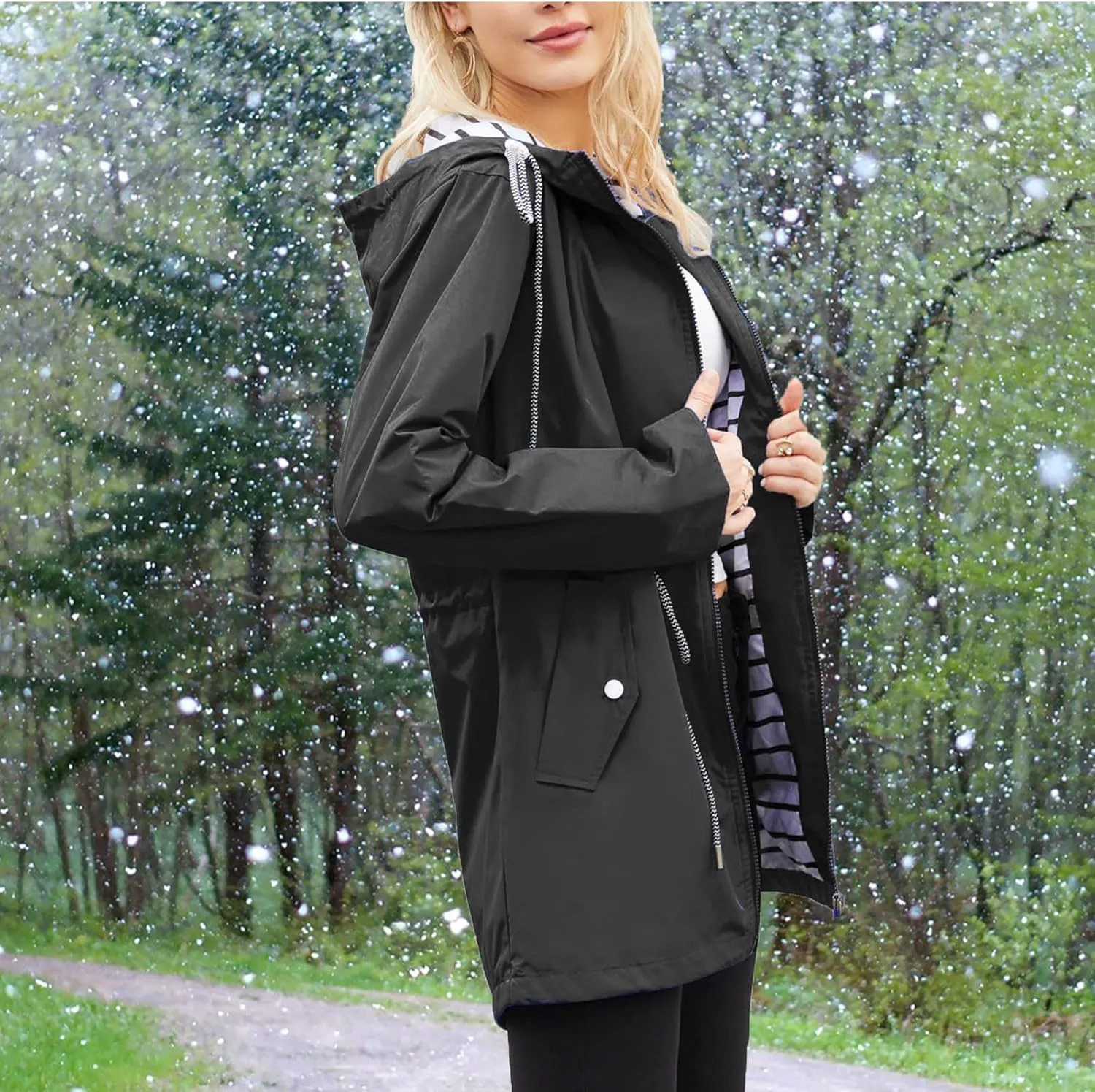 Womens Rain Coat Waterproof Active Outdoor Rain Jacket Lightweight Zip Up Summer Fall Raincoat Windbreaker With Hood