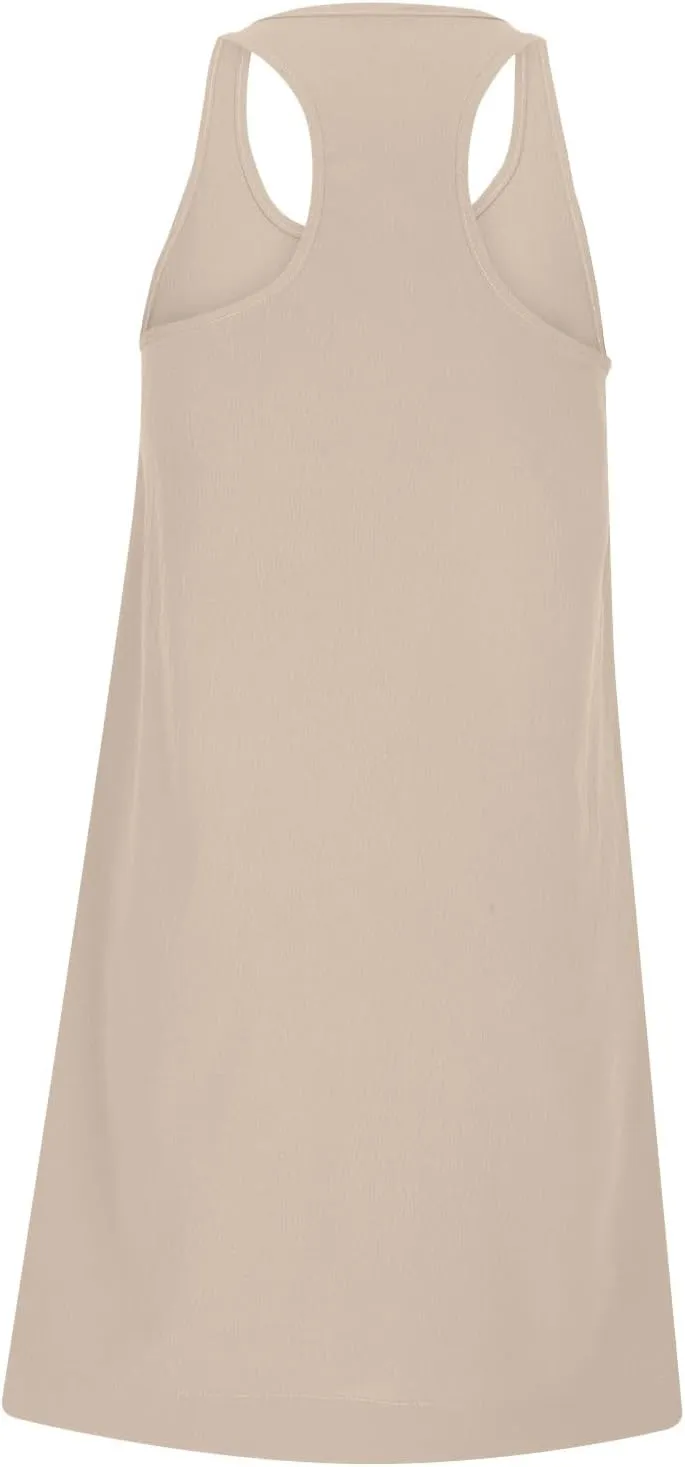 Women's Sleeveless Loose Beach Dress Simple Solid Color Sundress Crewneck Casual Fashion Sport Dress