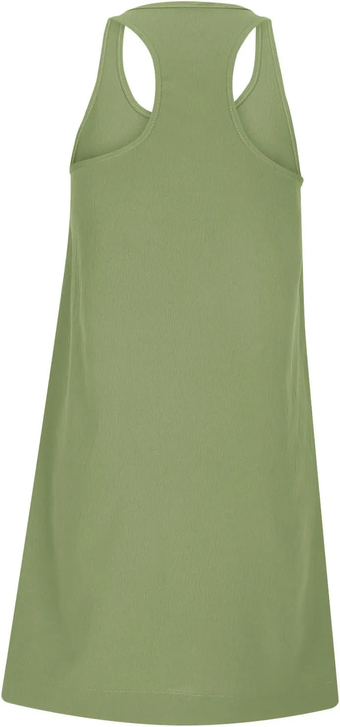 Women's Sleeveless Loose Beach Dress Simple Solid Color Sundress Crewneck Casual Fashion Sport Dress