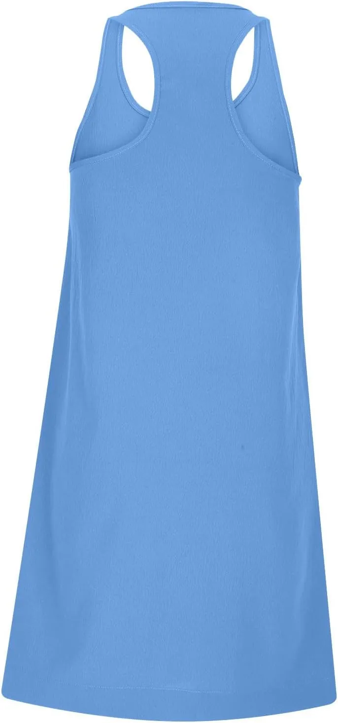 Women's Sleeveless Loose Beach Dress Simple Solid Color Sundress Crewneck Casual Fashion Sport Dress