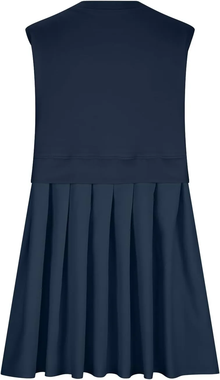 Womens Sleeveless Loose Beach Dress Simple Solid Color Sundresses Casual Crewneck Fashion 2024 Tank Dress