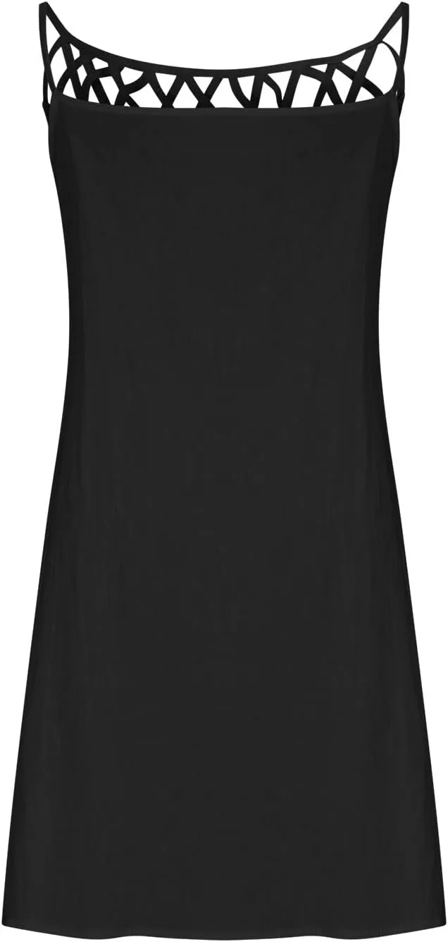Women's Summer Casual Halter Dress Cotton Linen Dresses Crochet Hollow Out A-line Plain Simple Beach Shift Sundresses