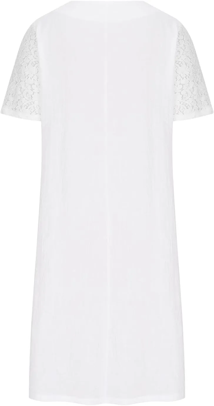 Women's Summer Casual Halter Dress Cotton Linen Dresses Crochet Hollow Out A-line Plain Simple Beach Shift Sundresses