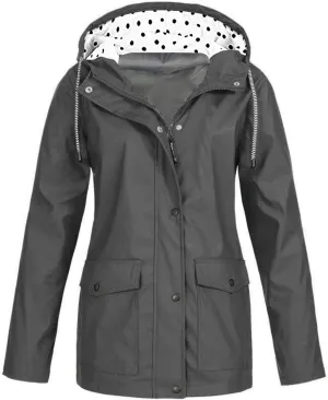 Womens Windbreaker Jacket Drawstring Zip Up Windproof Raincoats Waterproof Hooded Trench Coat Women Outdoor Travel