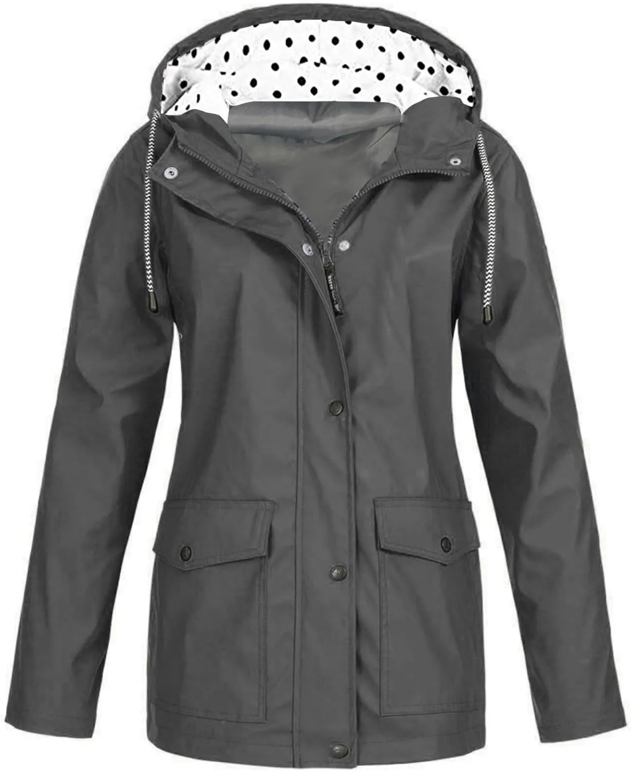 Womens Windbreaker Jacket Drawstring Zip Up Windproof Raincoats Waterproof Hooded Trench Coat Women Outdoor Travel