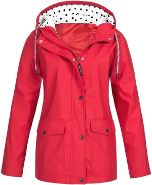Womens Windbreaker Jacket Drawstring Zip Up Windproof Raincoats Waterproof Hooded Trench Coat Women Outdoor Travel